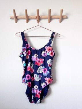 Nicole Miller Navy One-Piece Swimsuit with Multi-Color Floral Print